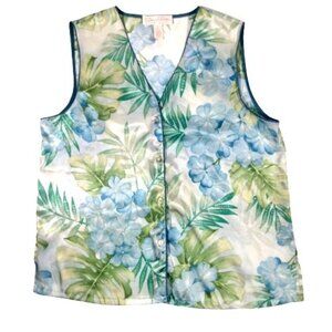 Y2K Oscar De La Renta Pink Label Cami Tank Top Sateen Blue Green Floral Tropical
